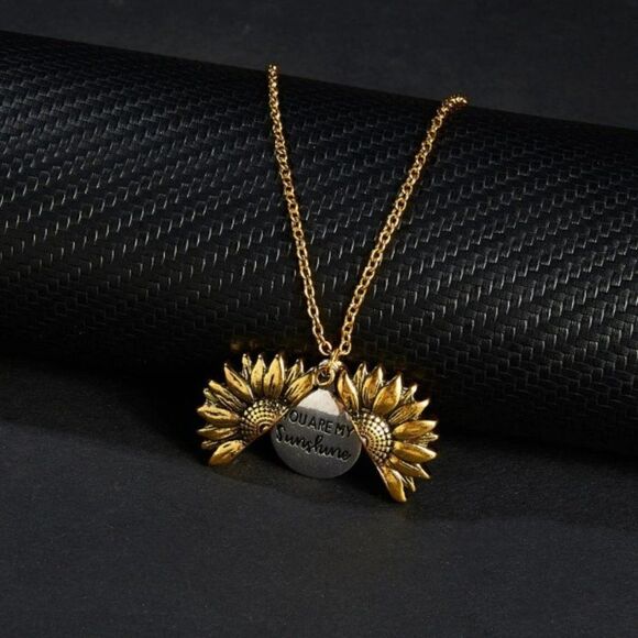 GOLD SUNFLOWER "YOU ARE MY SUNSHINE" OPEN LOCKET NECKLACE - Picture 5 of 7